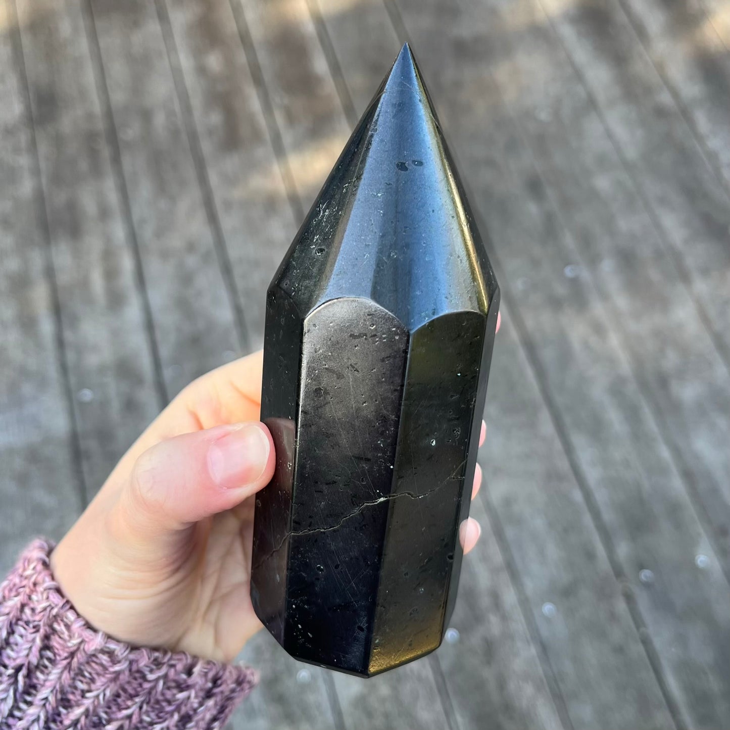Black Tourmaline Large Point Crystal - Protection