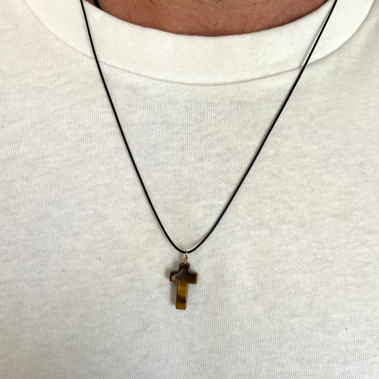 Faith & Protection Cross Pendant - Tiger Eye