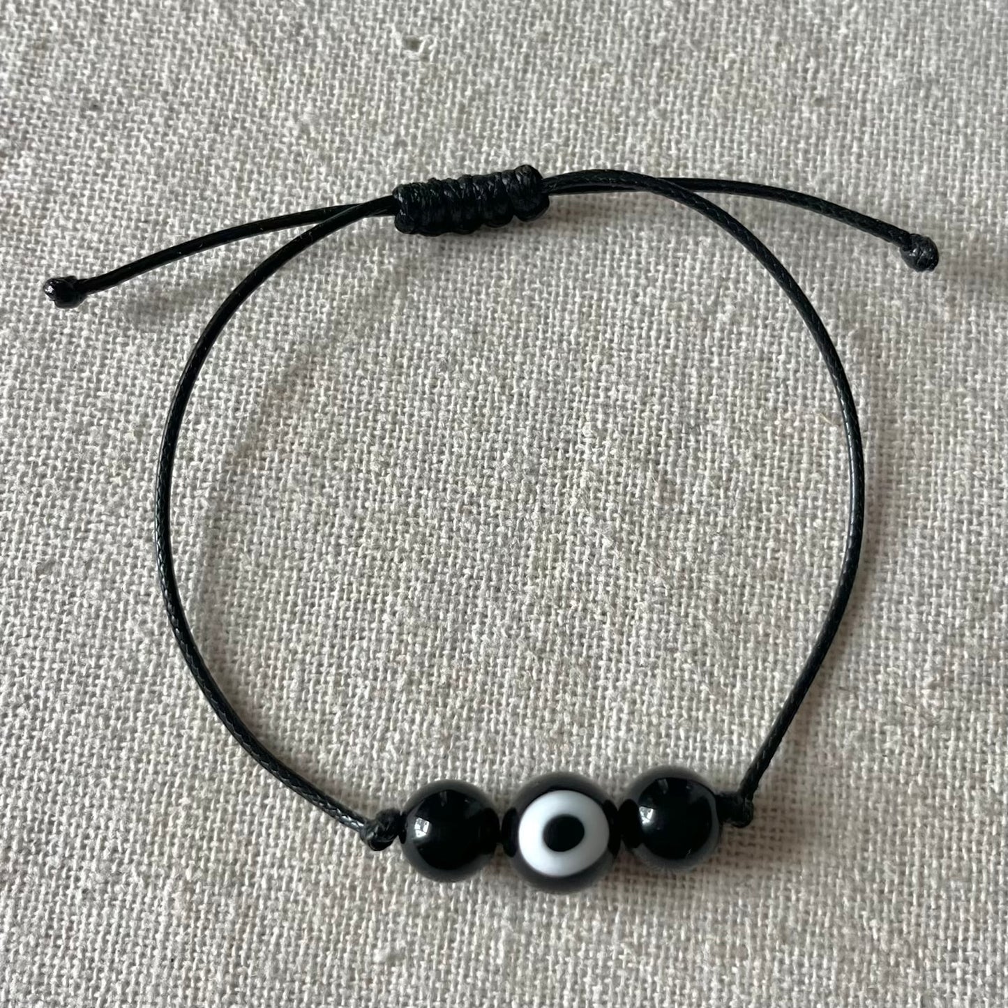 Protection Evil Eye Cord Bracelet - Obsidian