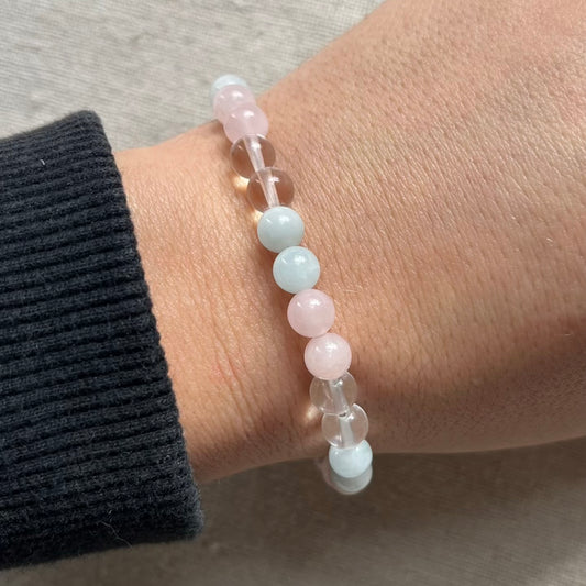 Celestial Heart Bracelet - Aquamarine, Rose Quartz, Clear Quartz