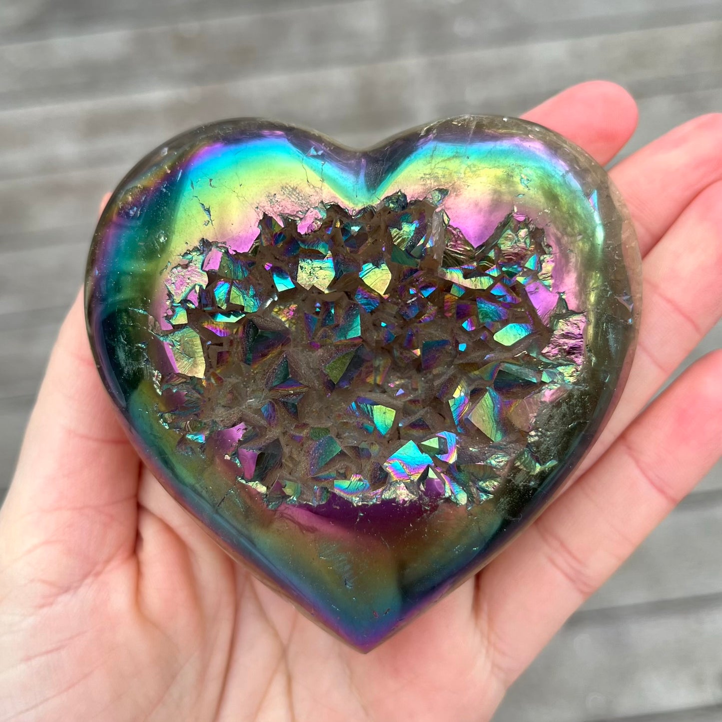 Titanium Aura Quartz Medium Heart Crystal - Vitality, Confidence, Joy