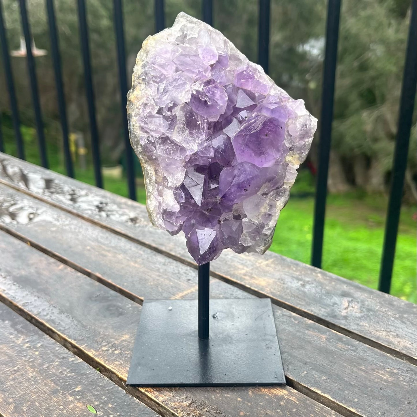 Amethyst Cluster on Metal Stand