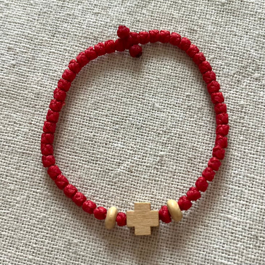 Komboskini Wooden Cross Bracelet - Red