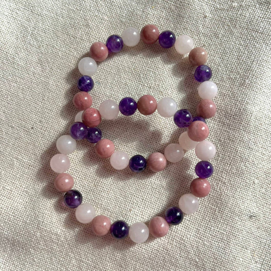 Goddess Of Love Bracelet - Rose Quartz, Amethyst & Rhodonite