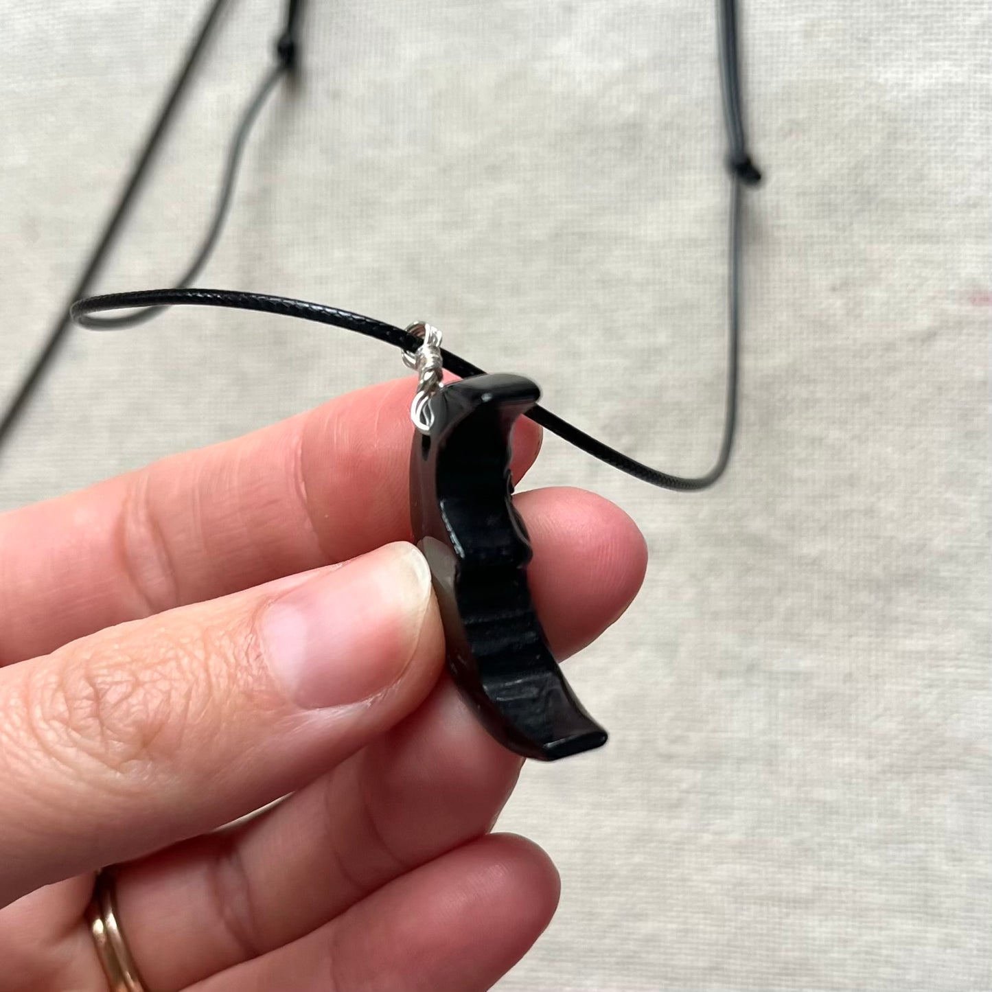 Moon Face Pendant - Obsidian