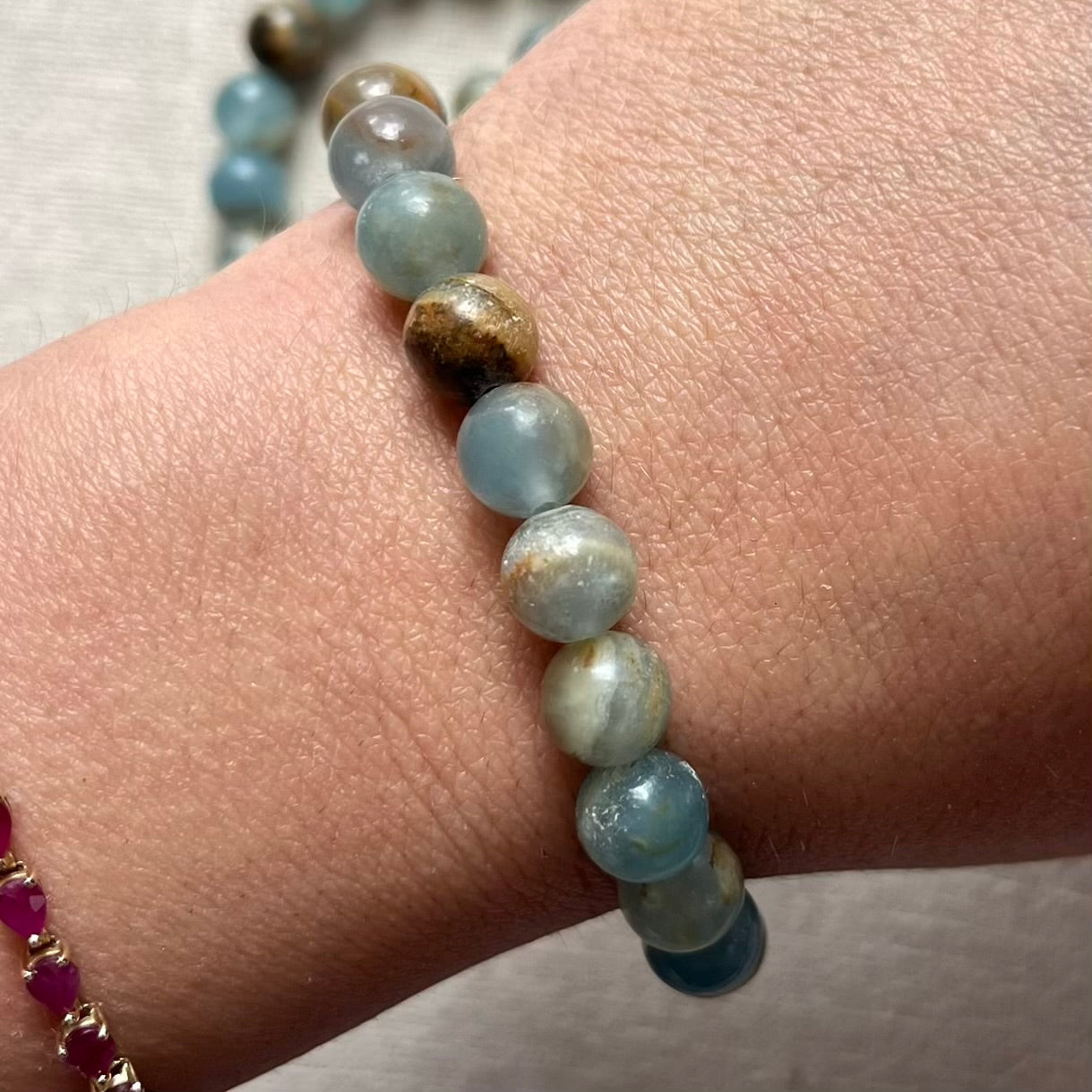 Lemurian Calcite 8mm Beaded Bracelet - Clarity