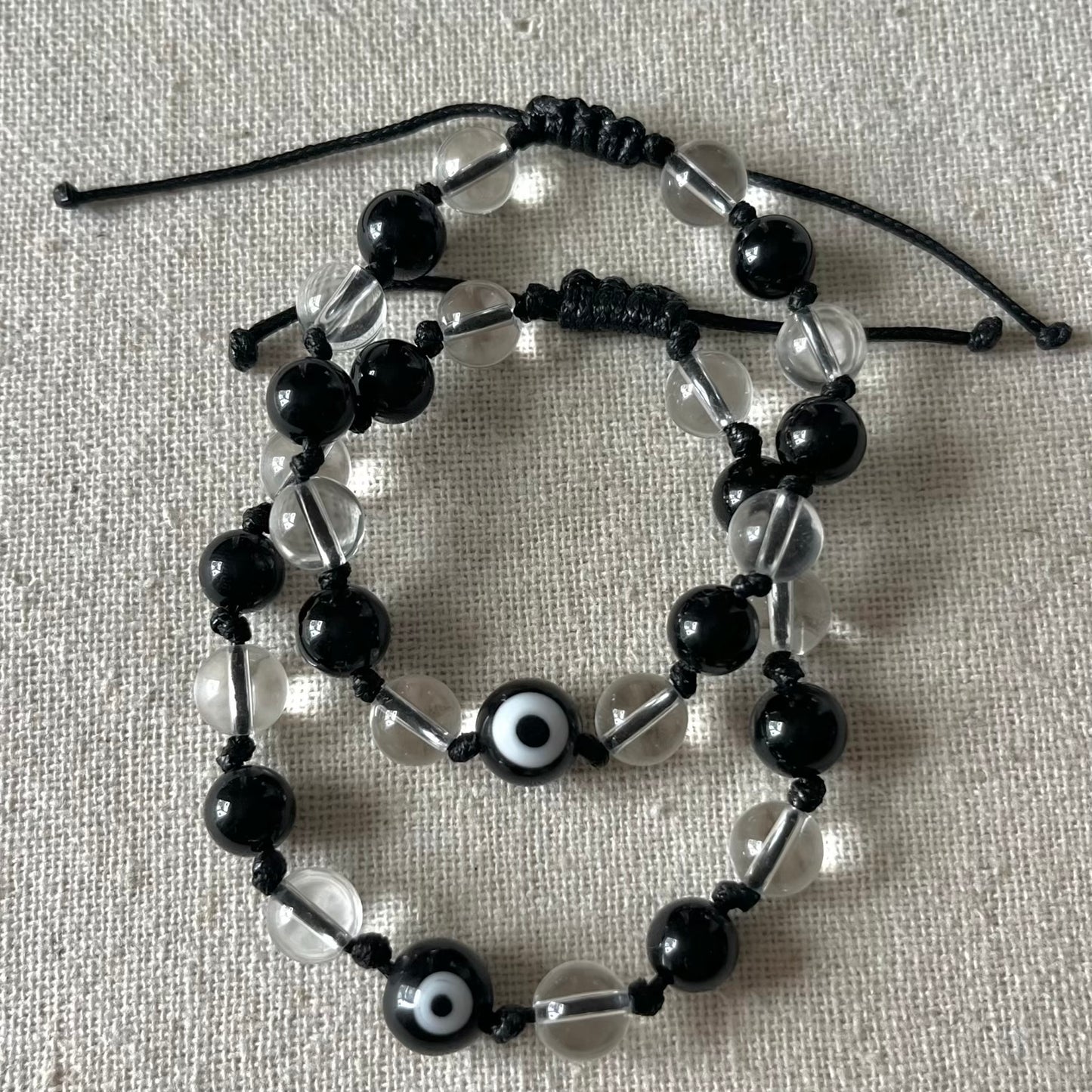 Master Healer Evil Eye Cord Bracelet - Obsidian & Clear Quartz