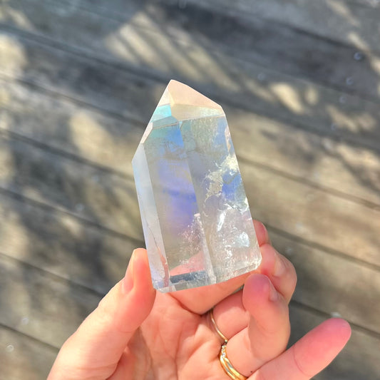 Aura Quartz Medium Point Crystal - Optimism, High-Vibe, Transformation