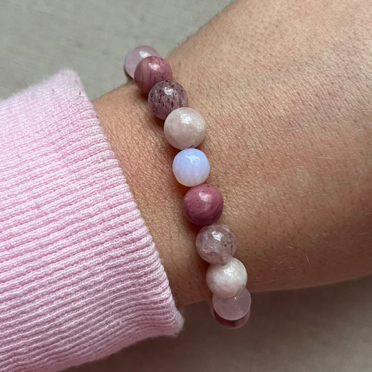 Aphrodite Love Bracelet - Rose Quartz, Strawberry Quartz, Pink Opal, Rhodochrosite & Opalite