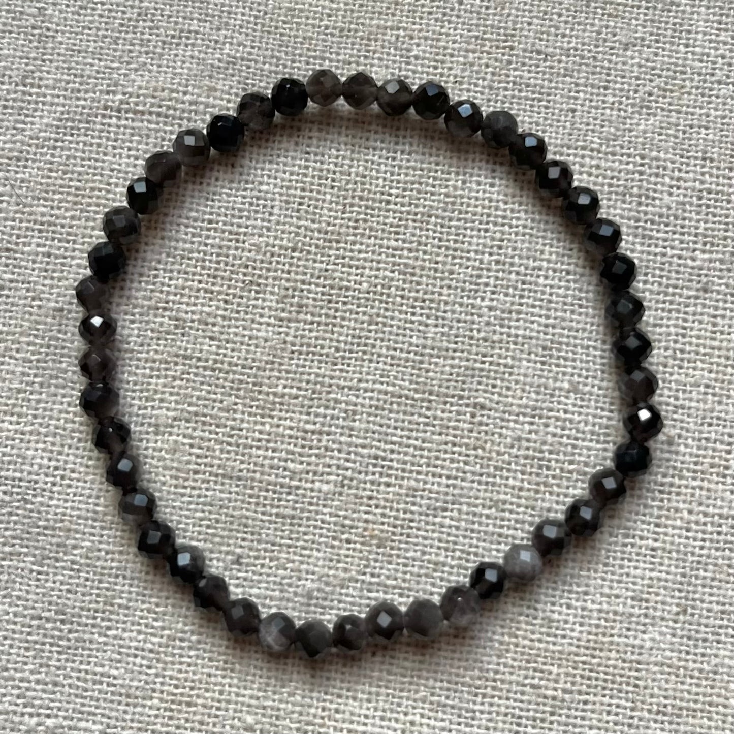 Silver Sheen Obsidian 4mm Facet Beaded Bracelet - Protection