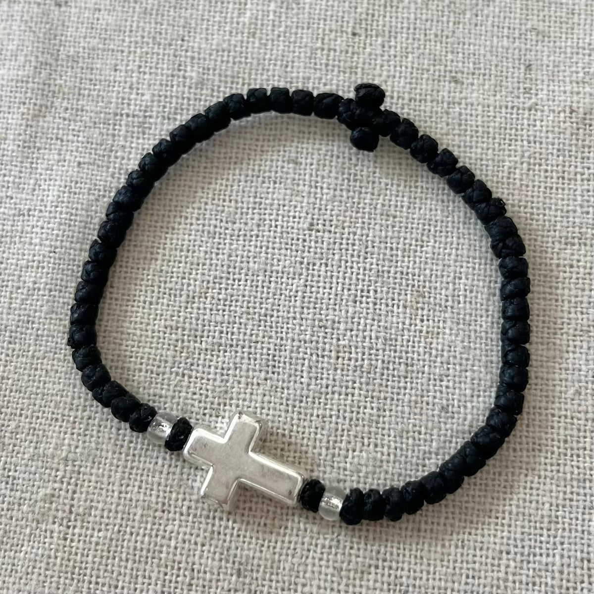 Komboskini Silver Cross Bracelet - Black