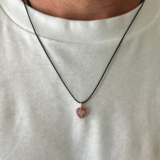 Mini Heart Pendant - Strawberry Quartz