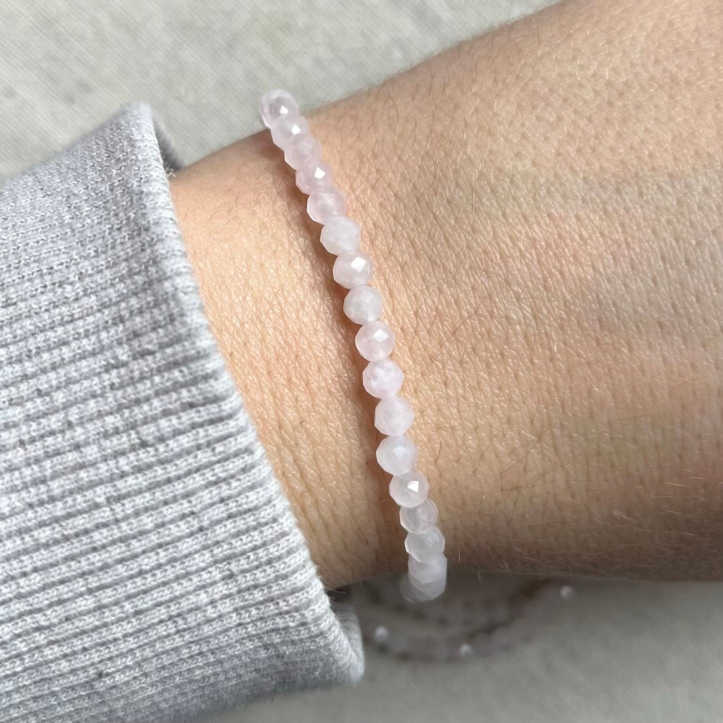 Rose Quartz 4mm Facet Beaded Bracelet - Love