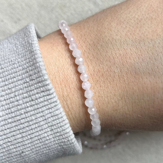 Rose Quartz 4mm Facet Beaded Bracelet - Love