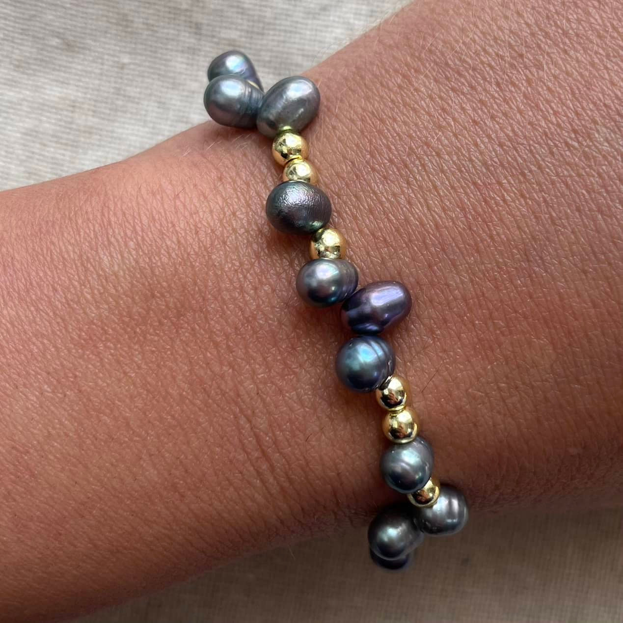 Mermaid Aura Bracelet - Freshwater Pearl & Gold Hematite