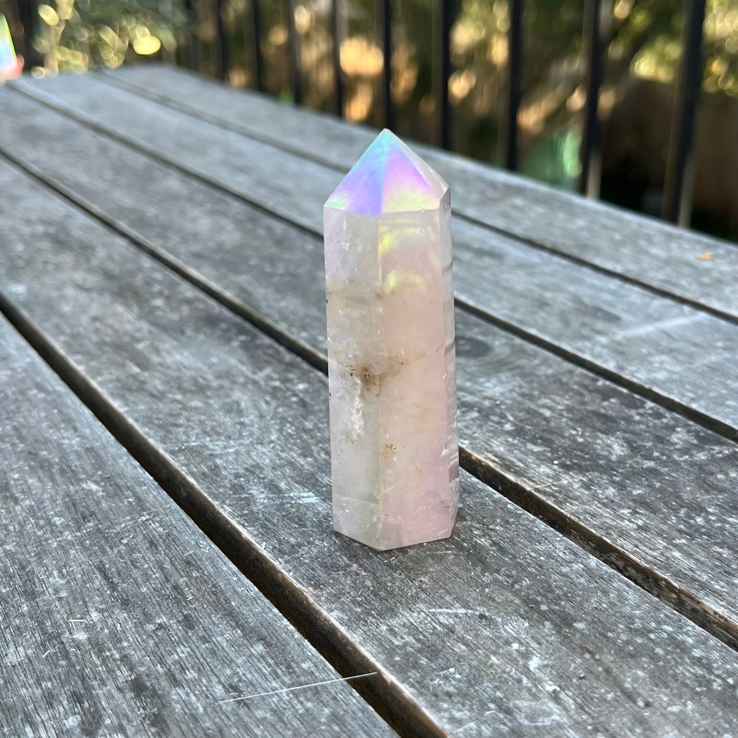 Rose Aura Quartz Small Point Crystal - Joy, Love, Positivity