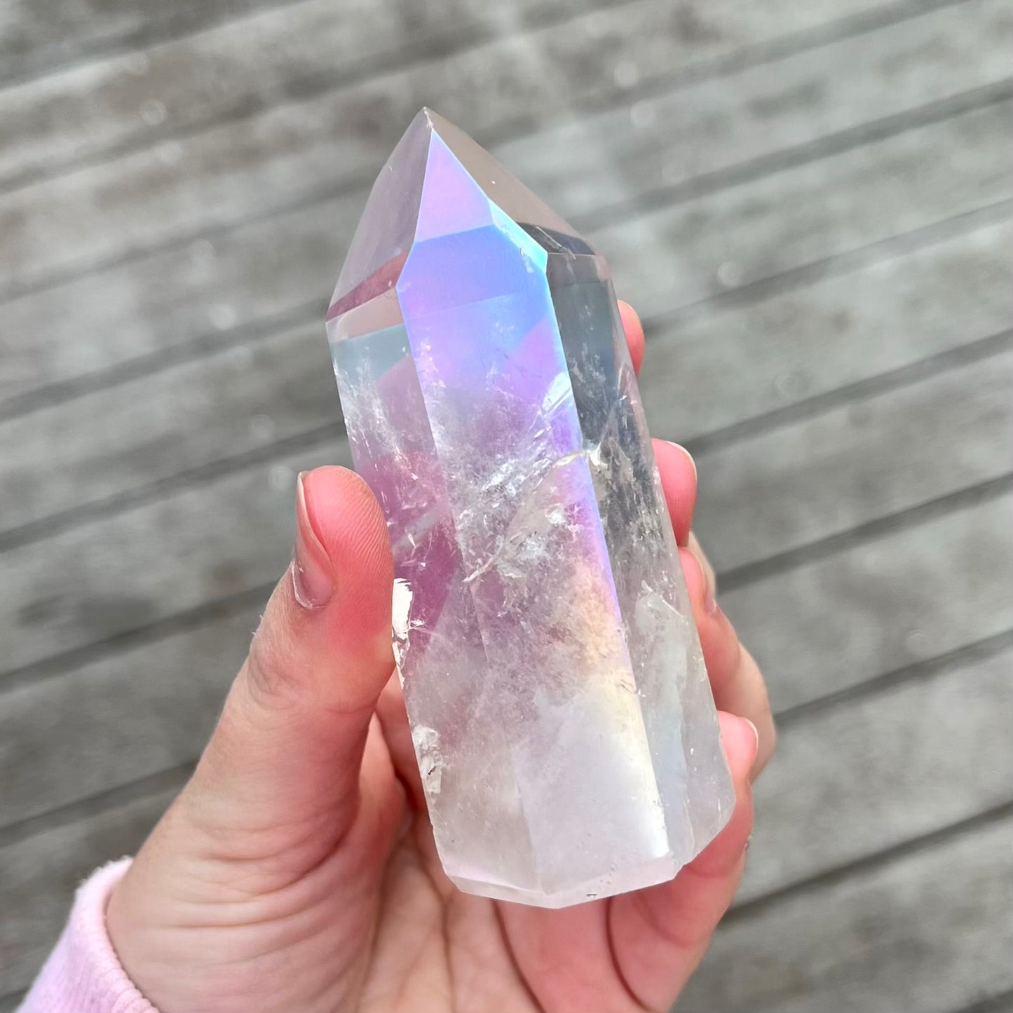 Angel Aura Quartz Medium Point Crystal - Joy, Ethereal, Emotional Healing