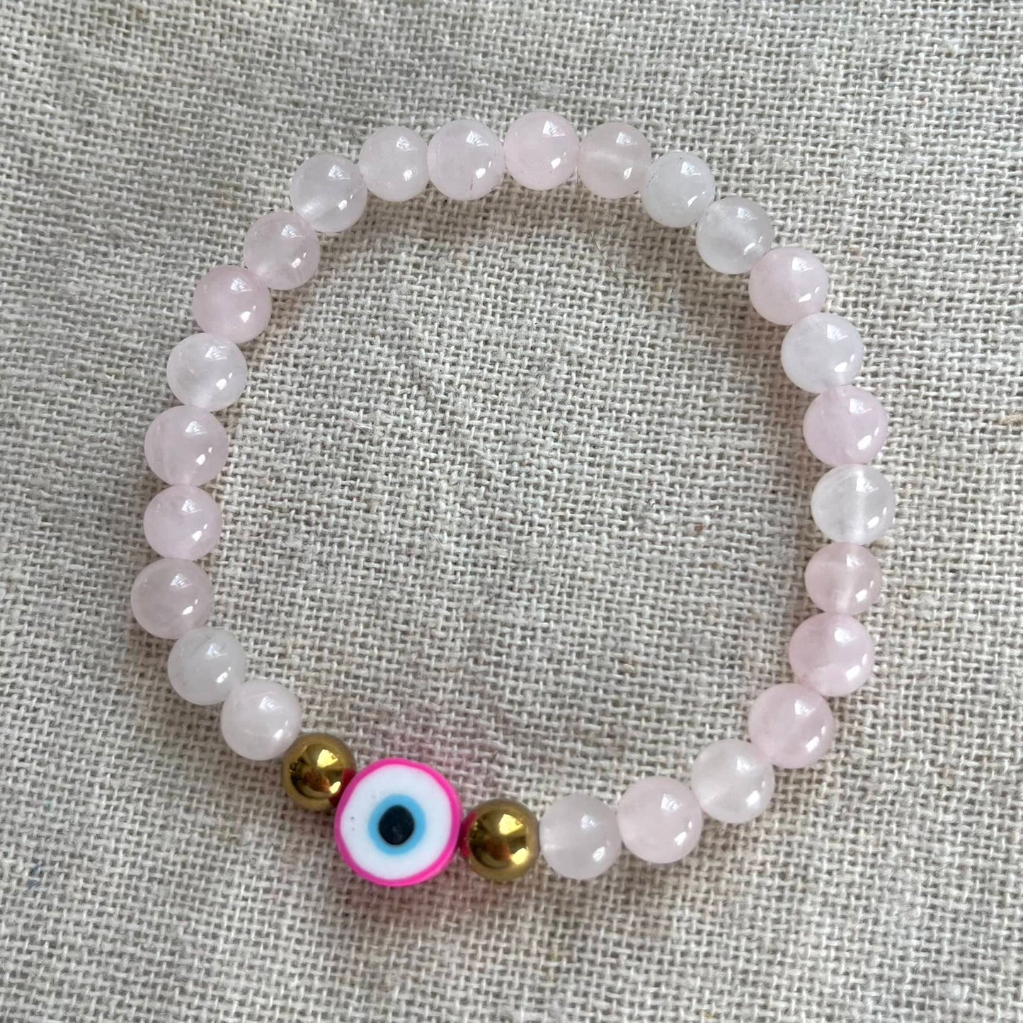 Good Energy Evil Eye Bracelet - Rose Quartz & Gold Hematite