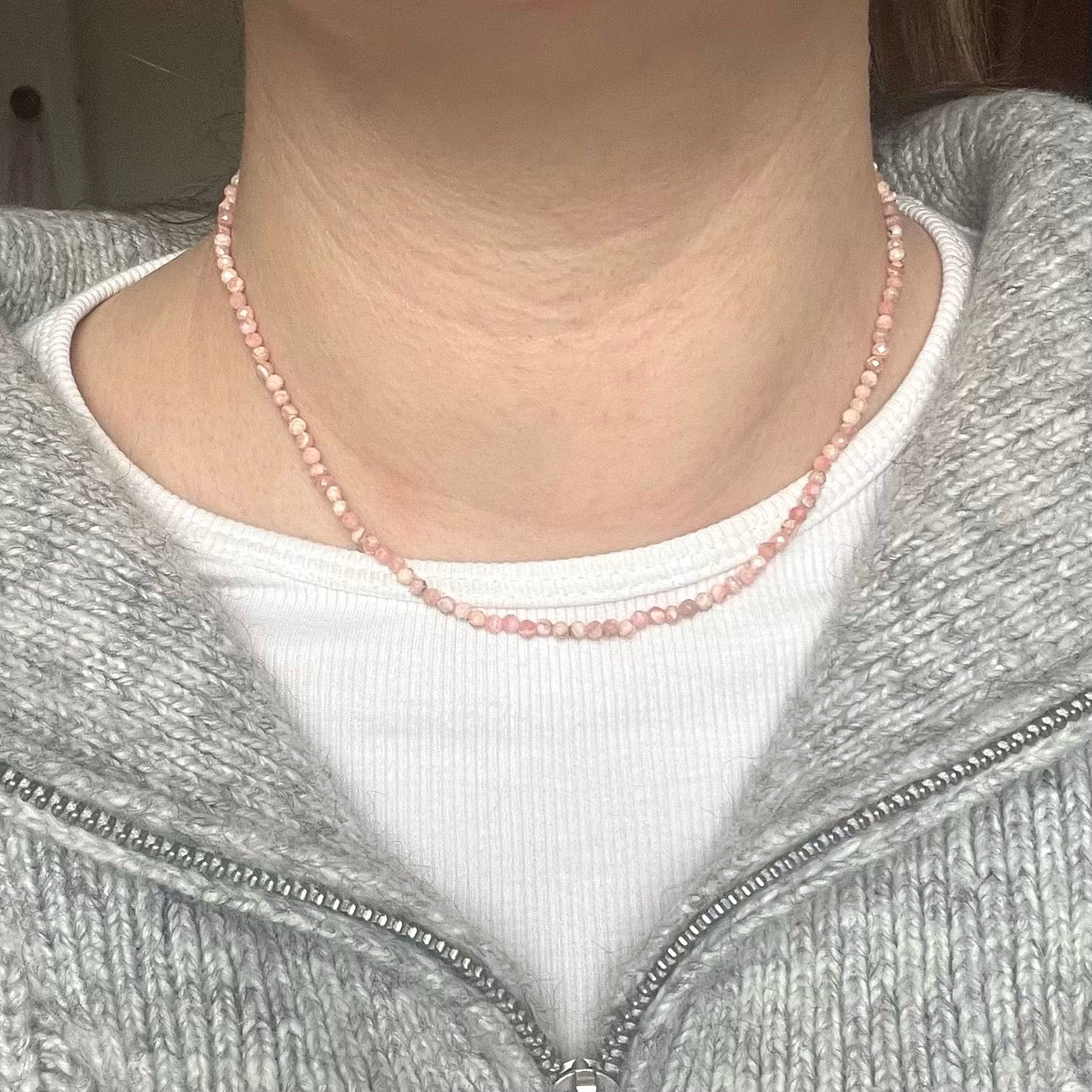 Rhodochrosite 3mm Facet Beaded Necklace - Compassion