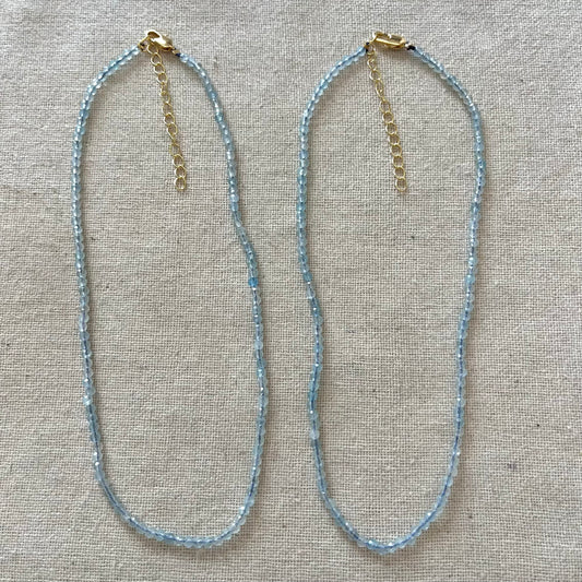 Aquamarine 3mm Facet Beaded Necklace - Calm