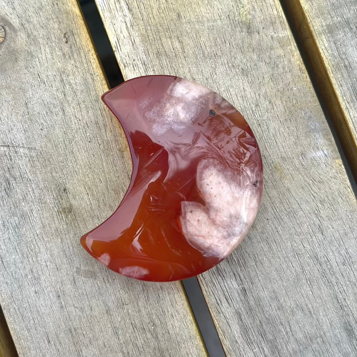 Carnelian Medium Moon Crystal - Energising, Courageous, Motivating