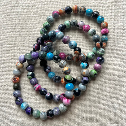 Rainbow Fire Agate 8mm Beaded Bracelet - Courage