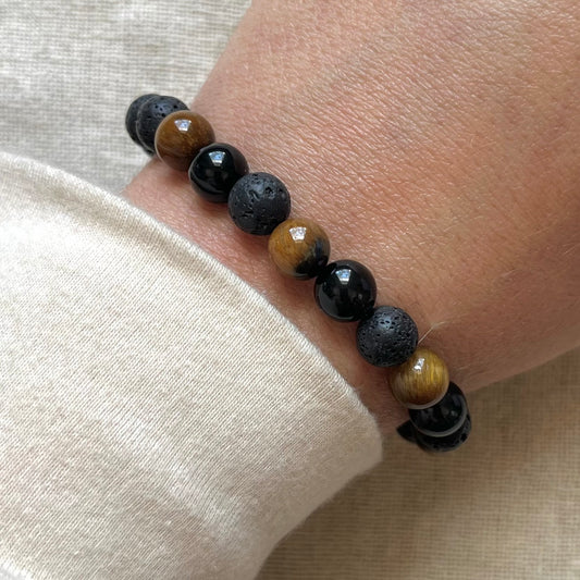 Grounded Spirit Bracelet - Tiger Eye, Obsidian & Lava Stone