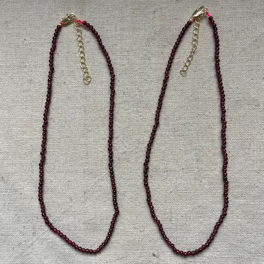 Garnet 3mm Beaded Necklace - Passion