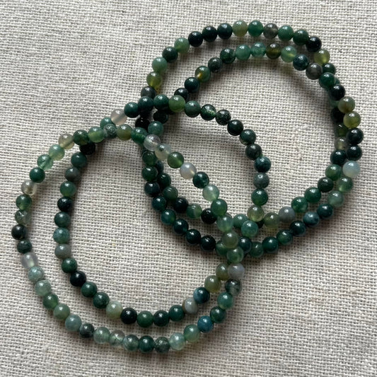 Moss Agate 4mm Beaded Bracelet - Growth