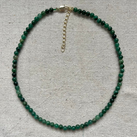 Green Jade 4mm Beaded Necklace - Luck