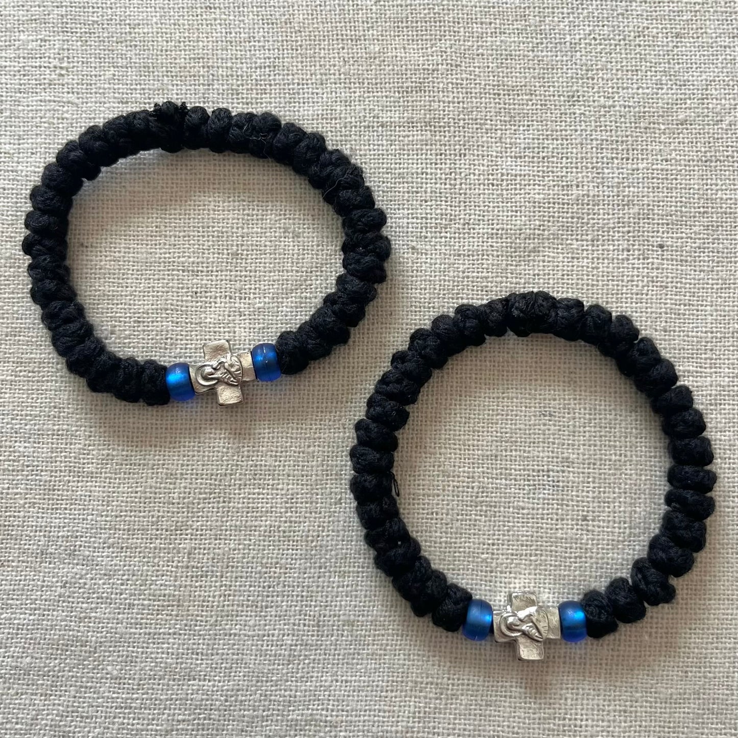 Komboskini Silver Cross Thick Bracelet - Black