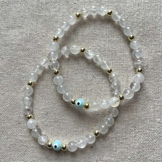 Cleansing Evil Eye Protection Bracelet - Clear Quartz & Gold Hematite