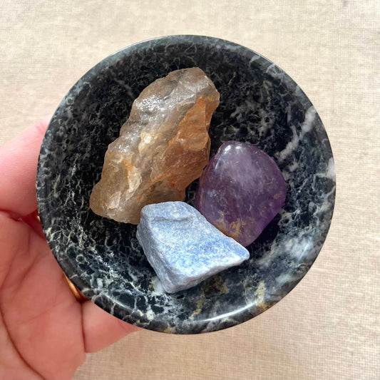 Black Onyx Small Crystal Bowl - Protection, Grounding, Strength