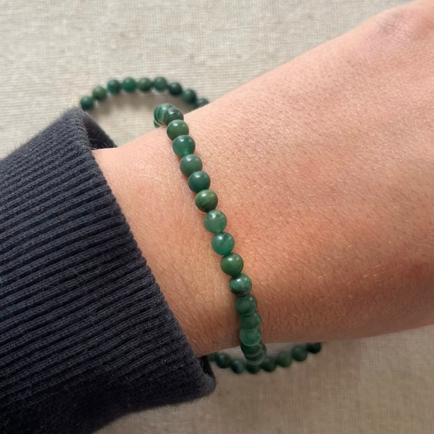 Green Jade 4mm Beaded Bracelet - Luck