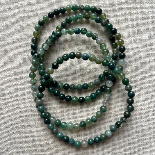 Moss Agate 4mm Beaded Bracelet - Growth