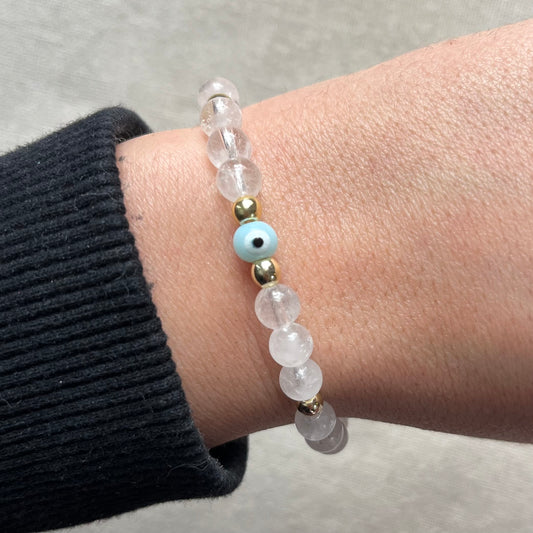 Cleansing Evil Eye Protection Bracelet - Clear Quartz & Gold Hematite