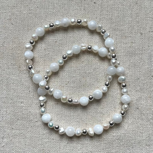 Aura Love Bracelet - Moonstone, Hematite & Freshwater Pearl