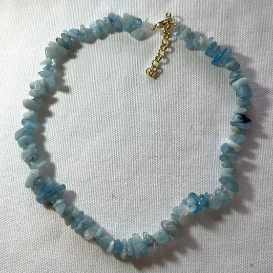 Aquamarine Chip Beaded Necklace - Lithos Crystals