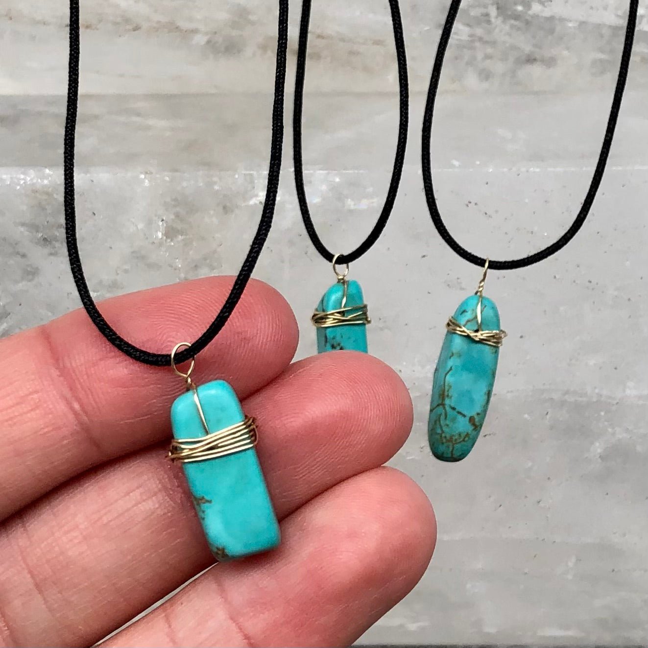 Turquoise Wire Wrap Pendant - Lithos Crystals