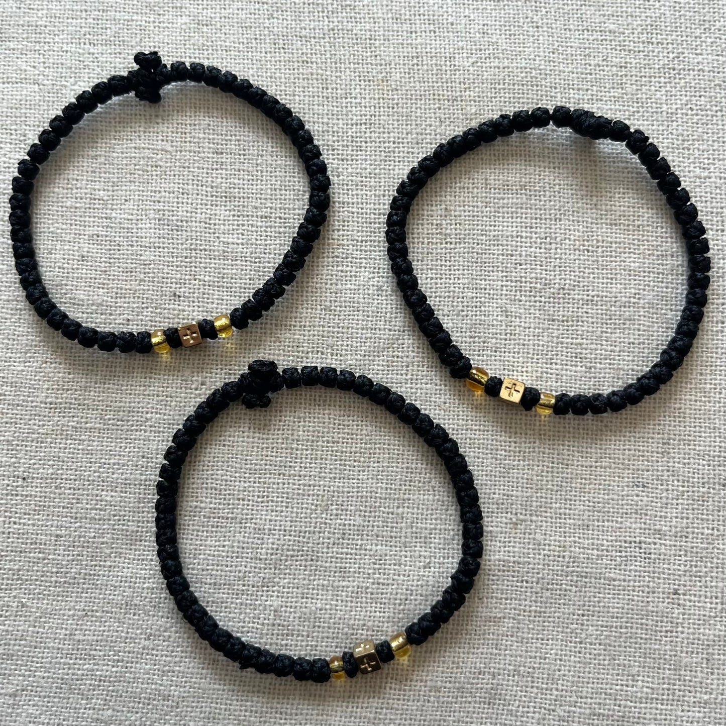 Komboskini Gold Cross Bracelet - Black