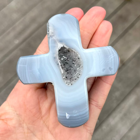 Agate Medium Cross Crystal - Grounding, Harmonising, Protective