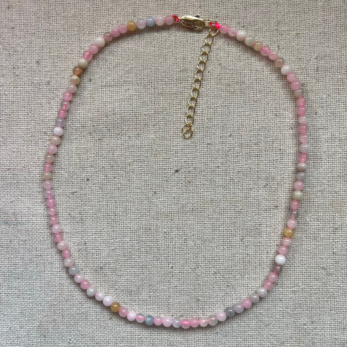 Morganite 4mm beaded necklace for divine love and compassion — Lithos Crystals