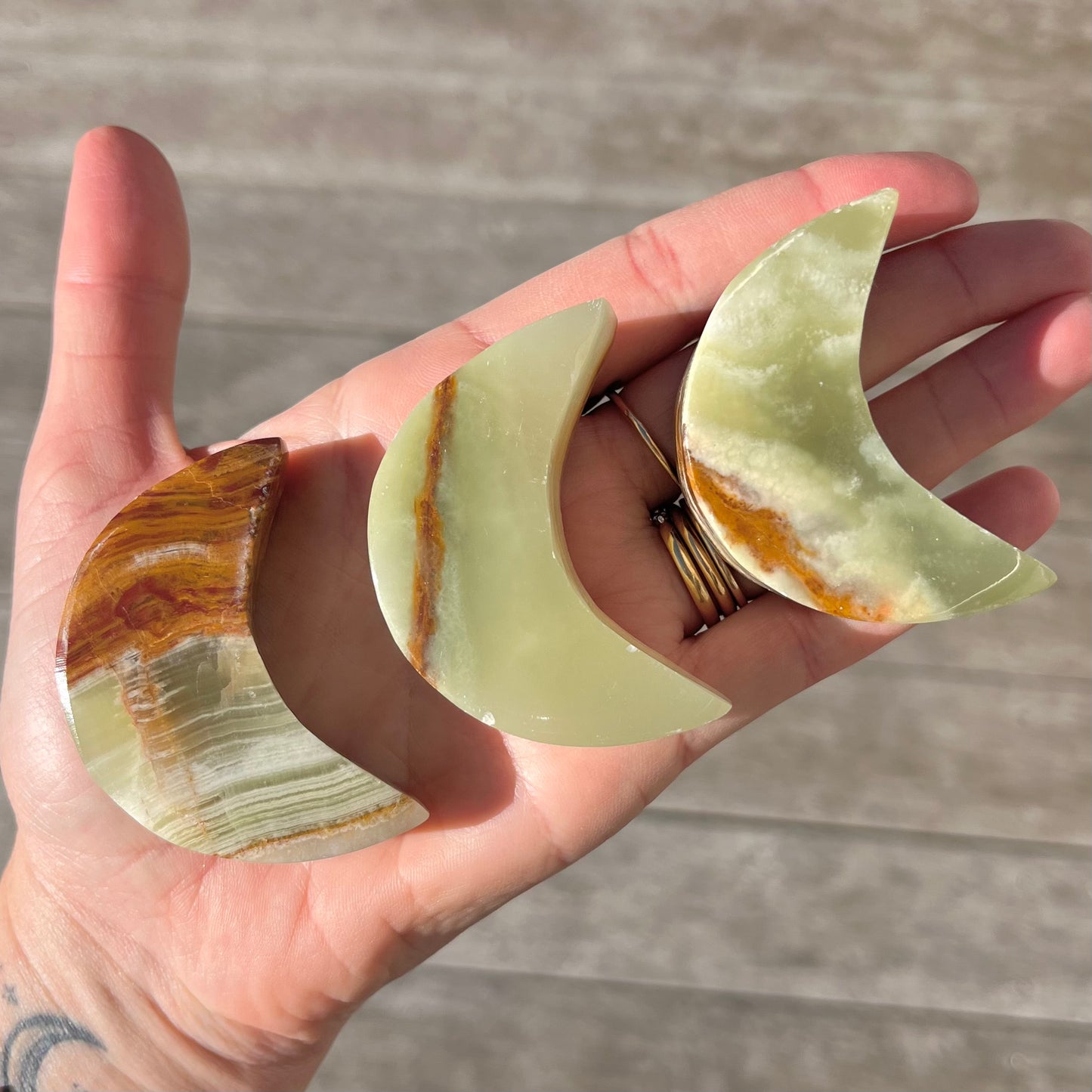 Green Onyx Small Moon Crystal - Heart Chakra, Confidence, Positivity