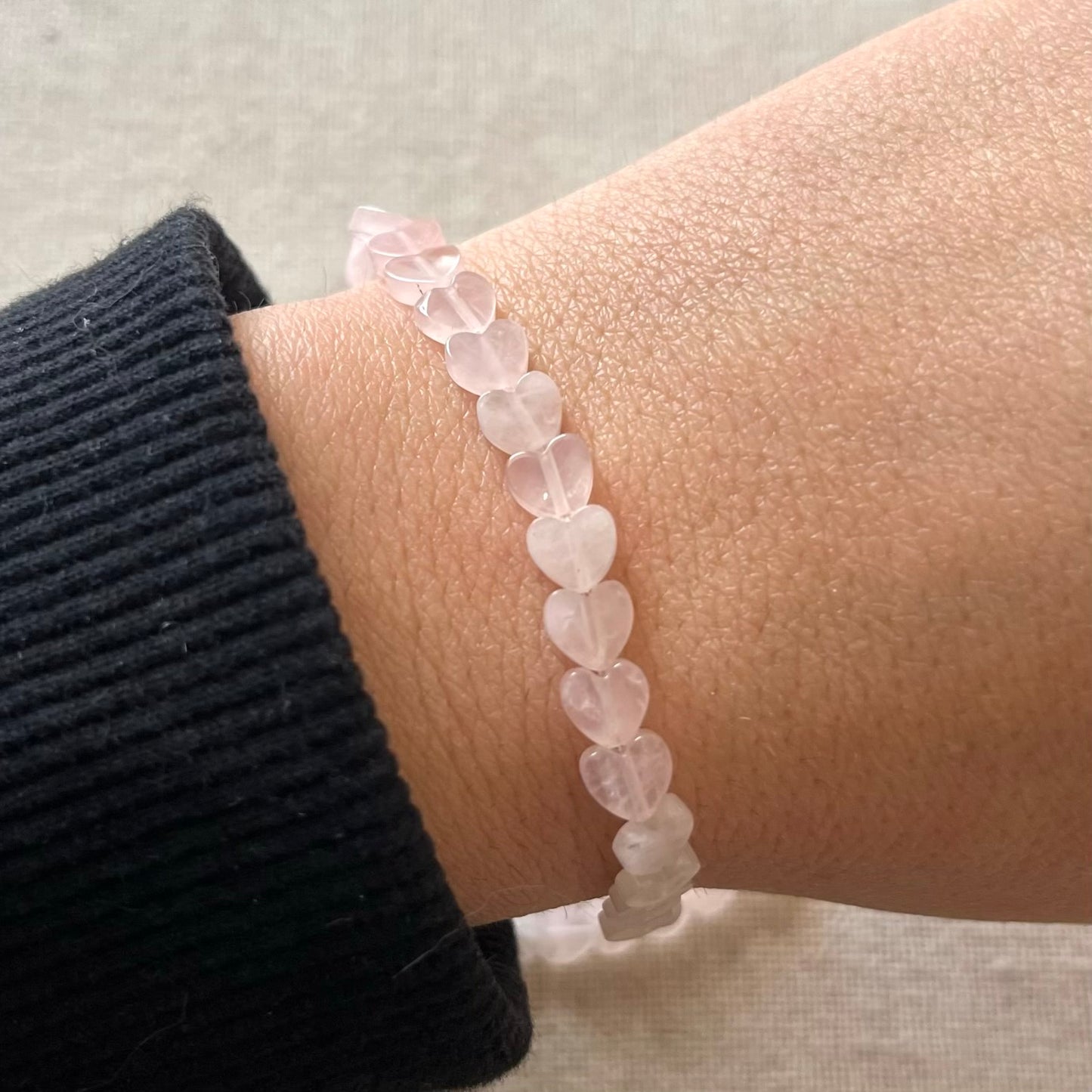 Rose Quartz Heart Beaded Bracelet - Love