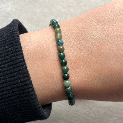 Moss Agate 4mm Beaded Bracelet - Growth