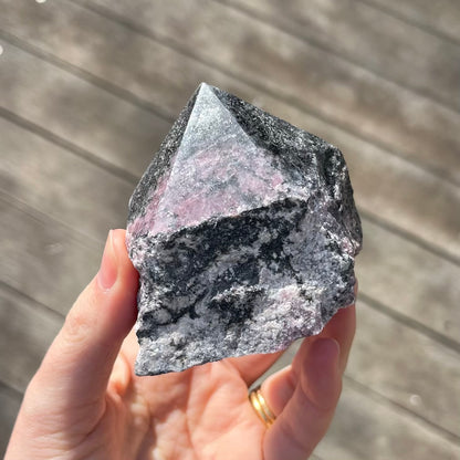 Black Vein Rhodonite Raw Point Crystal - Compassion, Love