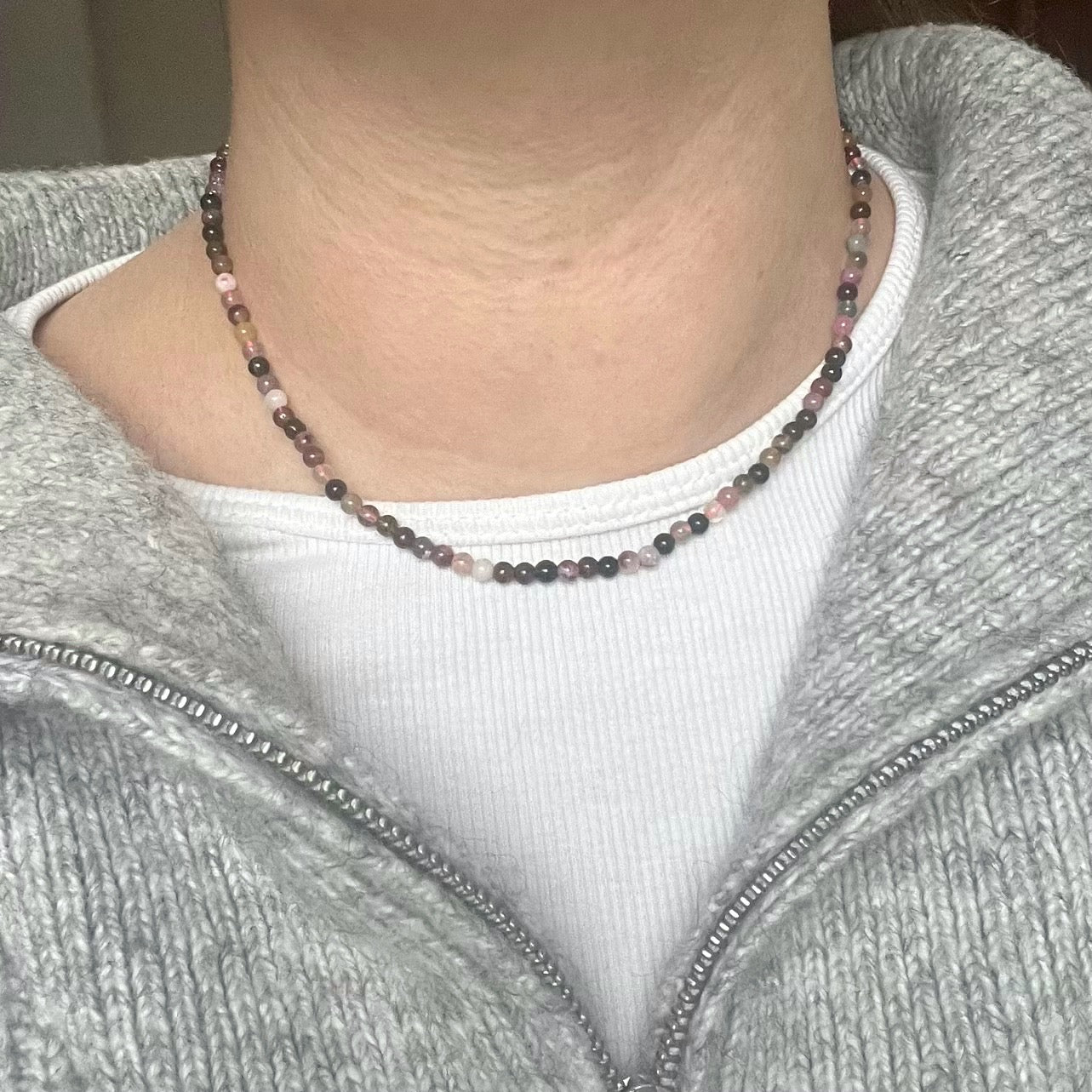 Rainbow Tourmaline 3mm Beaded Necklace - Balance