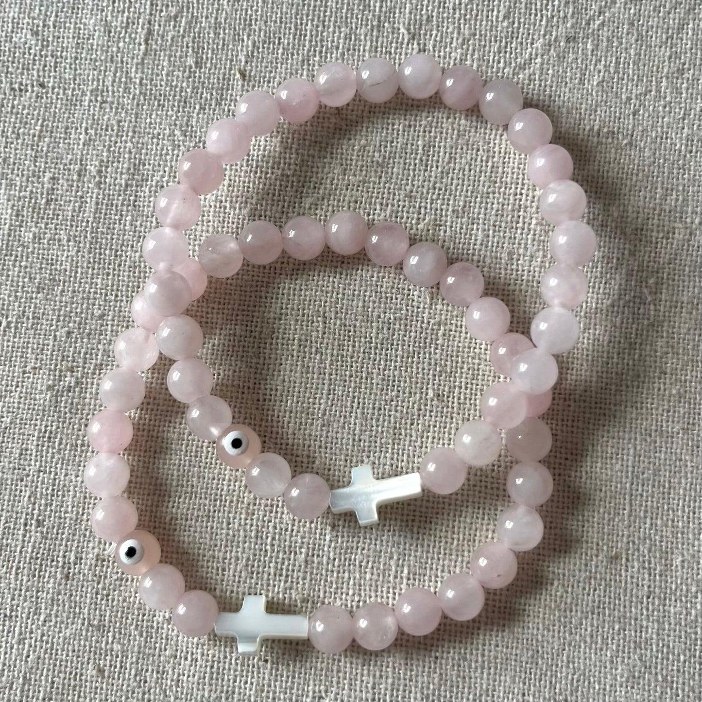 Mati Evil Eye Bracelet - Rose Quartz