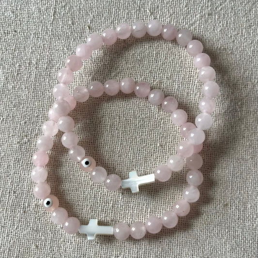 Mati Evil Eye Bracelet - Rose Quartz