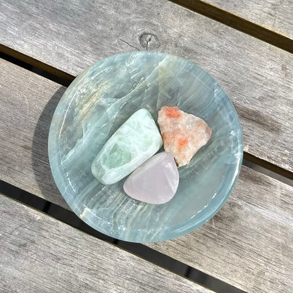 Blue Onyx Small Crystal Bowl - Calm, Peace, Grounding